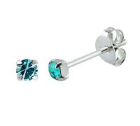 JOE COOL Silver Stud Earring with Blue Crystal Glass, Minimalist Fashion Jewellery, Delicate Gift Idea, width 3 mm