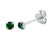 JOE COOL Silver Stud Earring with Green Crystal Glass, Minimalist Fashion Jewellery, Delicate Gift Idea, width 3 mm