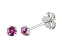 JOE COOL Silver Stud Earring with Pink Crystal Glass, Minimalist Fashion Jewellery, Delicate Gift Idea, width 3 mm