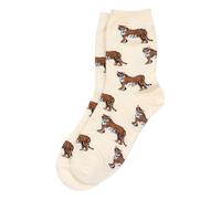 Joe Cool Tiger Prowl Women’s Crew Socks - Cotton Rich Animal Print Novelty Socks, Breathable & Stretchy, Artistic Tiger Design, Cream/Burnt Sienna, One Size (UK 4-7 / EU 37-40)