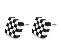 JOE COOL Unisex Fimo Stud Earrings, Retro Checkerboard Illusion Design in Black and White, Funky Fashion Jewellery Gift