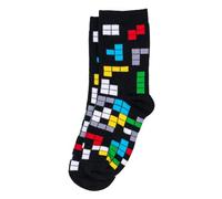 JOE COOL Women’s Tetris Inspired Novelty Socks - 80s Retro Arcade Game Pattern - Cotton Rich Stretchy Crew Socks - One Size (UK 4-7) - Black Multi-Coloured