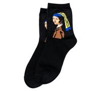 JOE COOL Womens Girl with a Pearl Earring Socks, Black, UK 4-7 | Famous Dutch painting print on black, cotton and spandex, one size, EU 37-40