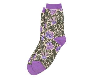 JOE COOL Women's Patterned Cotton Blend Socks - William Morris Thistle Design, Ribbed Cuff, Lilac Purple, Olive Green and Ivory - One Size - Snug Fit Comfort - Perfect for Everyday Wear