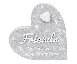 Joe Davies Cherished Hearts Freestanding Cool Grey Heart Plaque - Friends are Always at Home in Our Heart - Inspirational Quote for the Home