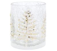 Joe Davies Christmas Crackle Tealight Holder Large - White Tree Design with Glitter and Sequin Embellishments