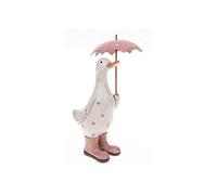 Joe Davies Polka Dot Print Cute Shabby Chic Duck Ornament Figurine With Umbrella and Wellington Boots (Pink)
