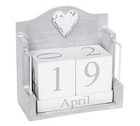 Joe Davies Provence Cool Grey Perpetual Calendar With White Shabby Chic Heart Decoration - 12 x 12 x 6cm