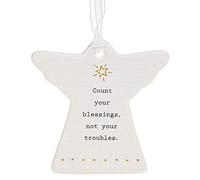 Joe Davies Thoughtful Words Hanging White and Gold Angel Decoration - Count Your Blessings, Not Your Troubles - Great Gift Idea