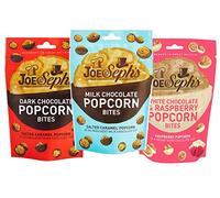 Joe & Seph's Salted Caramel Chocolate Popcorn Bites 63g 3 Pack - Dark Chocolate, Milk Chocolate and White Chocolate & Raspberry Popcorn Bites