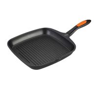 Joe Wicks Easy Release 28cm Cast Aluminium Non-Stick Square Grill Pan - Induction & Oven Safe, Raised Rib Surface, Cool-Touch Orange Handle