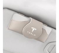 JOEBO Car Glasses Case Auto Sun Visor Glasses Case Leather Sunglasses Holder For Tesla Cybertruck Model 3 Model S Model X Model Y Roadster,Beige