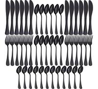 Joeczo 48 Piece Black Cutlery Sets, Black Cutlery Set for 12 People | Include 12 Forks, 12 Knives, 12 Spoons, 12 Teaspoons, Dishwasher Safe, Black Silverware Set for Home/Restaurant