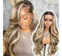 Joedir 13X6 HD Lace Front Wig Long Wavy Wig with Layered Curtain Bangs 26 Inch Face Framing Lace Pre Plucked Synthetic Wigs for Women