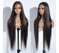 Joedir 34" Long Yaki Straight Lace Front Brown Synthetic Wigs Middle Part HD Transparent Glueless Lace Wig Heat Resistant Fiber Pre Plucked Hairline with Baby Hair Wig for Women