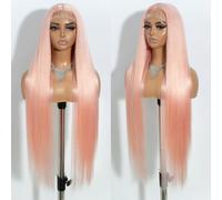 Joedir 38 Inch Pink Wigs for Women Super Long Light Yaki Straight Wig with Baby Hair Heat-Resistant Synthetic Lace Front Wig Glueless Light Pink Wig for Daily Use