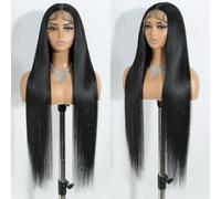 Joedir 38 Inch Super Long Light Yaki Straight Lace Part Wig with Baby Hair Synthetic Hair Lace Part Wigs for Women Heat-Resistant Glueless Black Wig for Daily Use