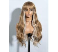 JOEDIR HAIR Blonde Brown Wig with Bangs Long Wavy Wigs for Women Curtain Bangs Wig 26 Inch Synthetic Wig Halloween Costumes Cosplay Party Wigs