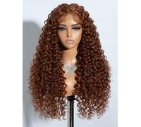 Joedir Lace Front Wig Long Deep Wave Curly Wigs for Women Synthetic Natural Crimps Curls Lace Frontal Wig 24 Inches T-Part Preplucked Hairline Wig with Baby Hair Ginger Orange