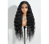 Joedir Lace Front Wig Long Wavy Black Wigs for Women 30 Inches Deep Part Cury Wave Wig Natural Looking Synthetic Heat Resistant Fiber Wig for Daily Party Use
