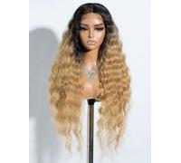 Joedir Lace Front Wig Long Wavy Wigs for Women 30 Inches Deep Part Cury Wave Wig Natural Looking Synthetic Heat Resistant Fiber Wig for Daily Party Use Ombre Blonde