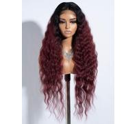 Joedir Lace Front Wig Long Wavy Wigs for Women 30 Inches Deep Part Cury Wave Wig Natural Looking Synthetic Heat Resistant Fiber Wig for Daily Party Use Ombre Burgundy