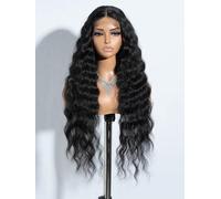 Joedir Lace Front Wigs 30" Long Wavy Synthetic Wig 4.5" Deep Part HD Transparent Lace With Baby Hair For Women 130% Density Wigs(Black Color)