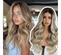 Joedir Long Wavy Wig Middle Part Body Wave Wear and Go Glueless Wigs Pre Cut for Beginners Synthetic Heat Resistant Fiber for Daily Party Use