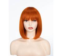JOEDIR LUX Bob Straight Human Hair Orange Wig Wear and Go Glueless Wig with Bangs for Women's Daily Wear