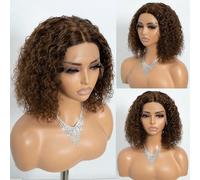 Joedir Short Curly Bob Wig Kinky Curly Lace Front Wigs for Woman Jerry Curl Human Hair Wig Pre Plucked Hairline with Baby Hair (Mixed Honey Blonde)