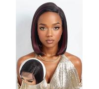 Joedir Short Straight Bob Wig with Side Part Synthetic Lace Front Wigs with Baby Hair 10 Inch Bob Wig for Black Women Mix Red