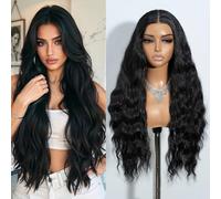 Joedir Wear and Go Glueless Wigs Pre Plucked Pre Cut 13×4 Lace Frontal Wig Long Wavy Free Part Wig High Temperature Synthetic Wigs for Women 30 Inches Black