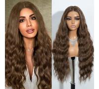 Joedir Wear and Go Glueless Wigs Pre Plucked Pre Cut 13×4 Lace Frontal Wig Long Wavy Free Part Wig High Temperature Synthetic Wigs for Women 30 Inches Brown