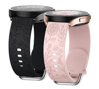 Joehwerr 2-Pack Floral Engraved Straps Compatible for Samsung Watch Strap, 40mm 44mm Watch 4/5/6/7/FE Watch 4/6 Classic, 20mm Soft Silicone Cute Flower Pattern Band for Galaxy Watch 3/Active 2