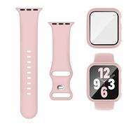 Joehwerr 3-in-1 Compatible for Apple Watch Straps 40mm with Case & Screen Protector, Silicone Sport Strap and Protective Cover with 9H Tempered Glass for iWatch Series 6/5/4/SE3, Pink