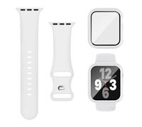 Joehwerr 3-in-1 for Apple Watch Straps 41mm with Case & Screen Protector, Silicone Sport Strap and Protective Cover with 9H Tempered Glass for iWatch Series 9/8/7, White