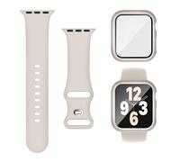 Joehwerr 3-in-1 for Apple Watch Straps 45mm with Case & Screen Protector, Silicone Sport Strap and Protective Cover with 9H Tempered Glass for iWatch Series 9/8/7, Starlight