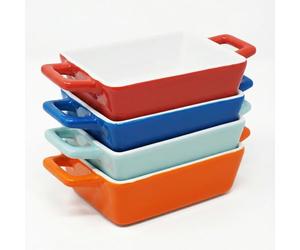 Joeji’s Kitchen Mini Rectangle Ceramic Baking Dishes Set of 4, 325 ml Individual Oven Dishes for Lasagne, Pie, and Casserole