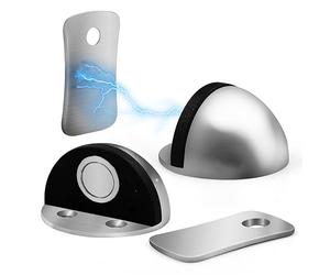 Joeji's 2pcs Set Magnetic Doorstops - Door Stoppers Protector for Floor with Magnetic Door Catch - Heavy Duty Door Stopper - Durable Stainless Steel - Silver