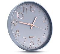 Joejis 30cm Kitchen Wall Clocks, Silent Wall Clock Non-Ticking Sweep Mechanism - Modern Quartz Design Decorative Bathroom Living Room Hallway - Grey and Rose Gold