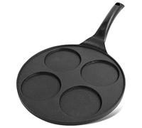 Joejis 4 Hole Pancake Pan 26cm - Non Stick and Induction Suitable - Mini Egg Crepe Tadka Pan - Lightweight Cast Aluminium - Pancake Frying Pan - Black
