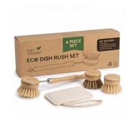 Joeji's Kitchen Eco Bamboo Dish Brush Set - Pot Scrubbing Dish Brush Scourer Sponge with Interchangeable Heads and Loofah Dish Sponge For Plastic Free Cleaning - Scrub Away Tough Stains on Pots & Pans