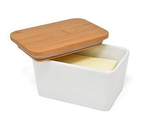 Joeji's Butter Dish with Lid - 500ml Ceramic Butter Dish for Countertop or Fridge - Porcelain Butter Container with Bamboo Lid & Removable Silicone Seal - Keeps Butter Fresh