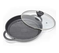 Joejis Non-Stick Induction Grill Pan - Round Cast Aluminium 27 cm - Glass Lid - Steak Fry Pan BBQ Pans PFOA Free