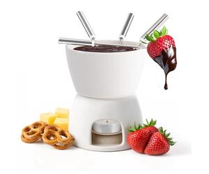 joeji's Fondue Set 7-in-1 - Ceramic Chocolate & Cheese Fondue with 4 Forks