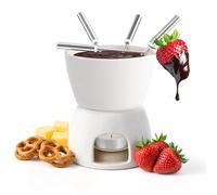 joeji's Fondue Set 7-in-1 - Ceramic Chocolate & Cheese Fondue with 4 Forks | Raclette Party Kit, Chocolate Dipping Pot, Dessert Party Sharing, Melting Pot With Forks, Tealight Candle Warmer