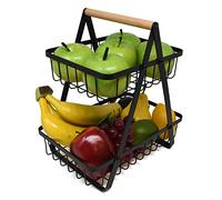 joeji's Kitchen 2 Tier Fruit Basket Wire Basket Wire Storage Basket Fruit Holder for Bread Snacks Black