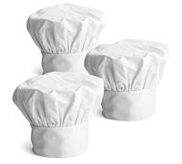 joeji's Kitchen 3 Pieces, Poly Cotton Chefs hat Adult, Elastic Adjustable Cooking Chef Hat - Catering Chef Cap Elastic Baker Kitchen Hats White
