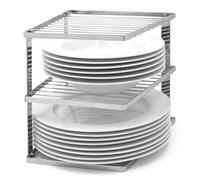 joeji's Kitchen 3 Tier No-Wobble Plate Rack for Kitchen Cupboard Storage - Corner Plate Rack Cupboard Shelf Organiser 25x25x19cm - Silver