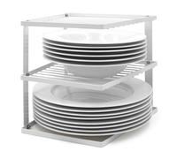 joeji's Kitchen 3 Tier No-Wobble Plate Rack for Kitchen Cupboard Storage - Corner Plate Rack Cupboard Shelf Organiser 25x25x19cm - White